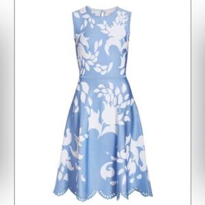 Carolina Herrera Blue and White Floral Midi Dress